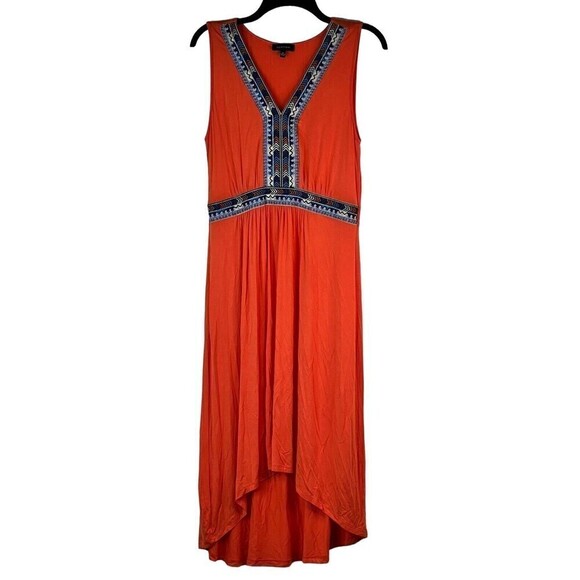 SPENSE Women's Orange High Low Maxi Embroidered Metal Beads Sleeveless Dress Med - Picture 1 of 8